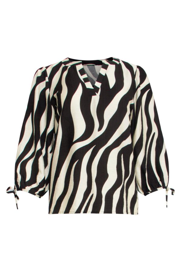 Top ZWARTE EN ZAND ZEBRA PRINT TOP