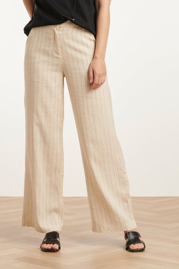 SAND PINSTRIPED LINNEN TROUSERS - Afbeelding 3