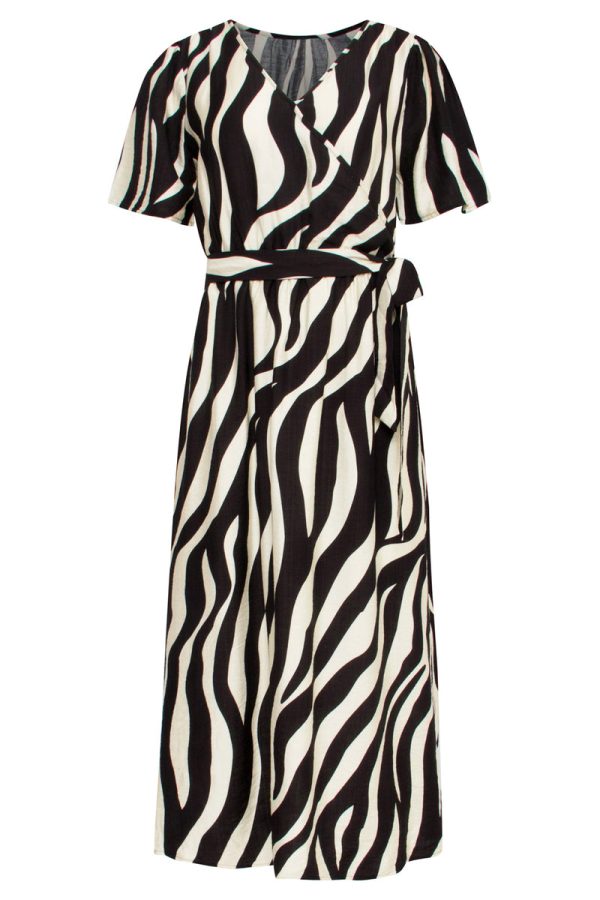 MIDI JURK MET ZEBRASTIJL PRINT IN ZWART EN SAND AANBIEDINGSPRIJS